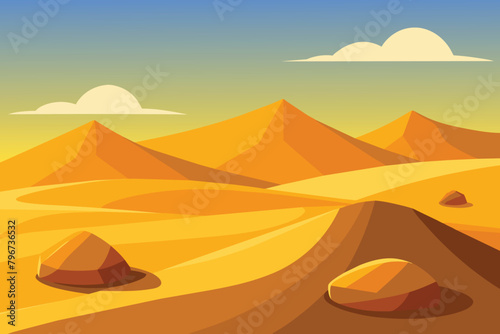 Desert landscape with golden sand dunes and stones vector