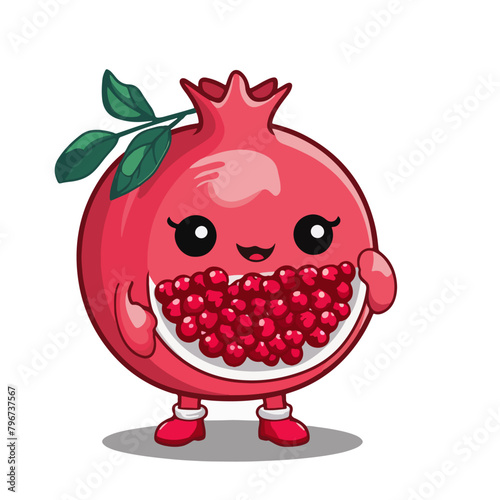 Pomegranate Fruit Cartoon Character - Funny Kawaii Chibi Style Vector Illustration (EPS 10)