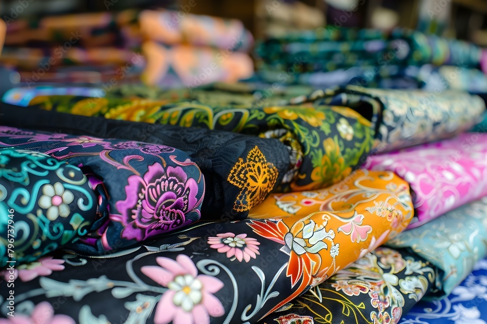 Floral Batik Fabric Roll: Perfect for Apparel Making in Textile Business. Concept Batik Fabric, Textile Business, Apparel Making, Floral Designs, Textile Industry Floral Batik Fabric Roll: Perfect for Apparel Making in Textile Business. Concept Batik Fabric, Textile Business, Apparel Making, Floral Designs, Textile Industry
