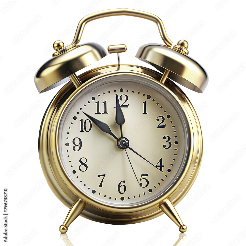 Classic golden alarm clock isolated on a clear background Classic golden alarm clock isolated on a clear background