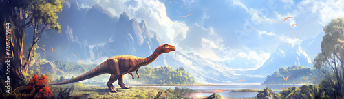 Dinosaur in beautiful sunny nature landscape  © Danimotions