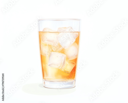 Soda Pop , Fizzing soda with ice in a clear glass, colorful background