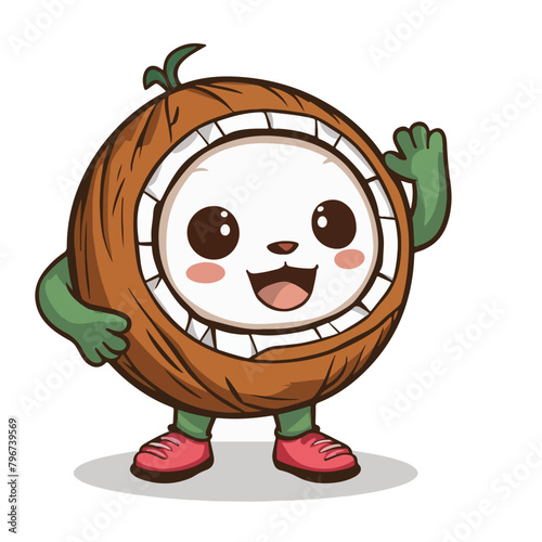 Coconut Fruit Cartoon Character - Funny Kawaii Chibi Style Vector Illustration (EPS 10)

