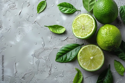 Lime and ice:  A wedge of fresh green lime sits on flor photo