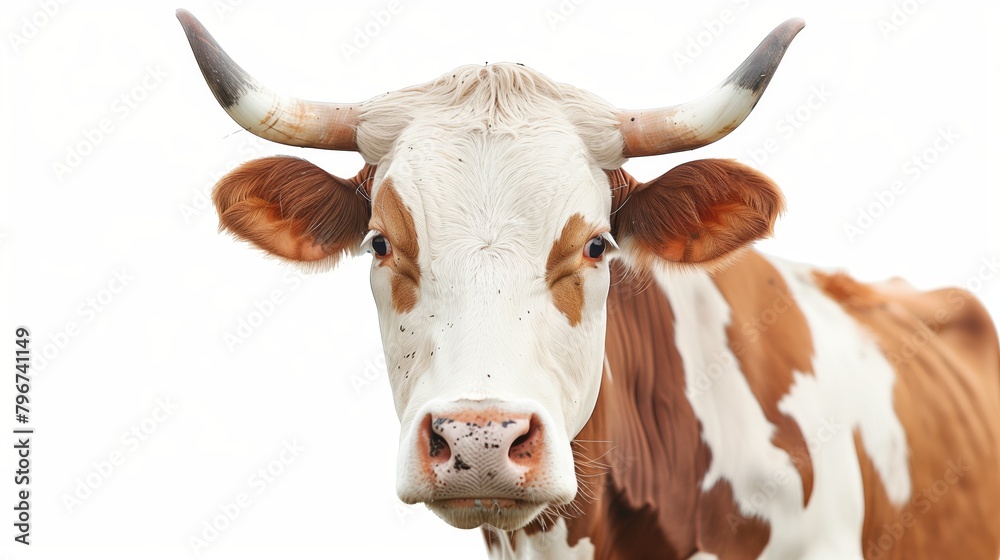 Portrait of a cow with horns isolated over white background Portrait of a cow with horns isolated over white background