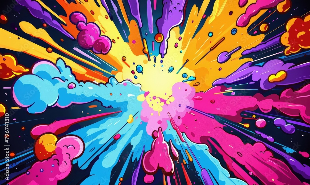 Fototapeta premium Abstract background with explosion of colors to the beat, pop style