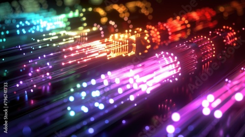 high-capacity optical transport network with multiple wavelength channels glowing in different colors, representing DWDM technology