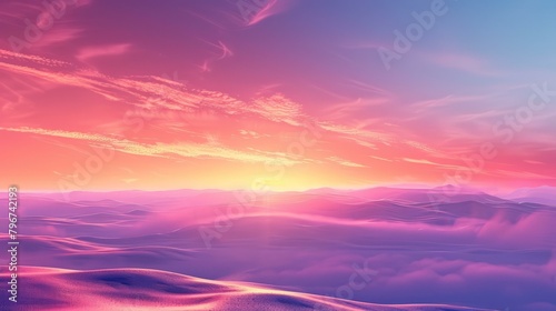 b'Desert Mirage Sunset Pink Purple Sky Pink Sand Dunes Landscape'