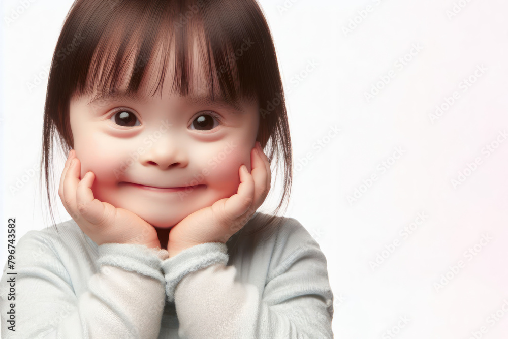 A special kid with down syndrome on a white background A special kid with down syndrome on a white background