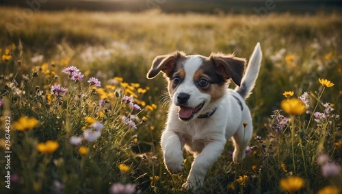 jack russell terrier playing in the grass photo