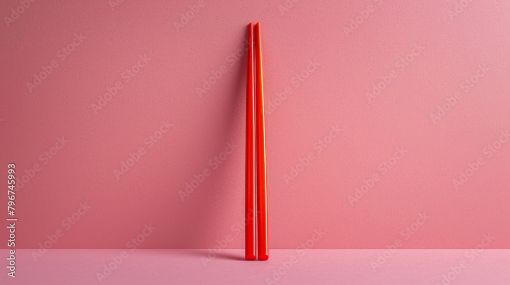 Close up of red chopstick leaning against the wall with ample text space Close up of red chopstick leaning against the wall with ample text space