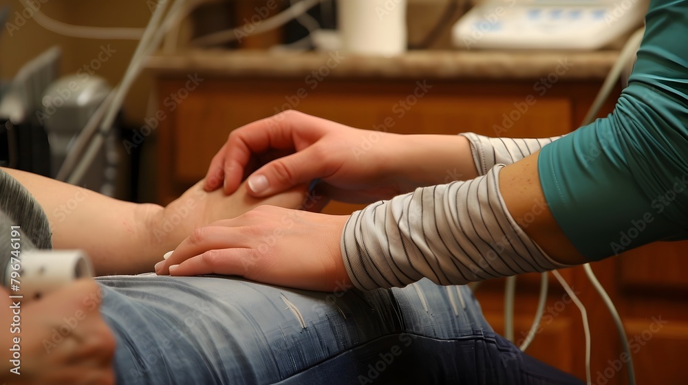 Repetitive Strain Injury Prevention: A Physical Therapist Treating an Office Worker's Hand at a