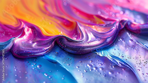 vibrant mix of colorful paints creating a mesmerizing, glossy texture. photo