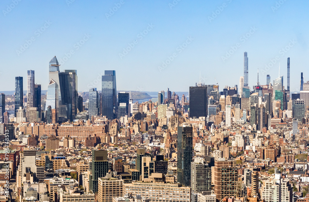 Aerial New York City skyline with Hudson Yards and midtown 
