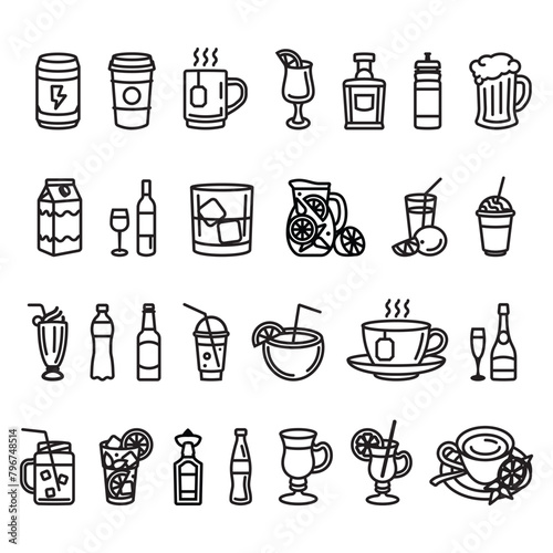 An original vector set of icons on the theme of cold and hot drinks. © artmarsa