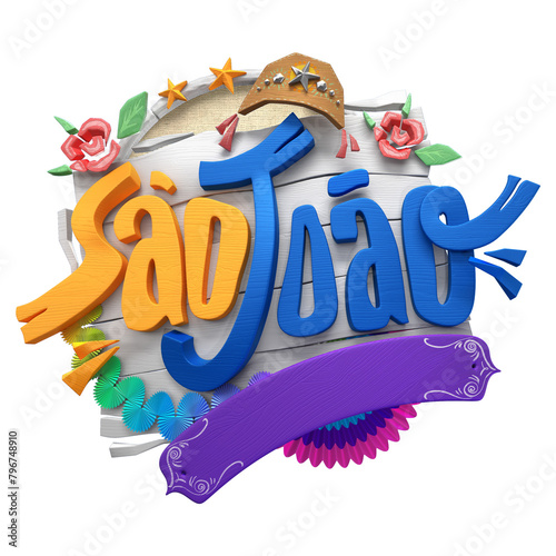 wooden shape with letters and decorative elements of São João