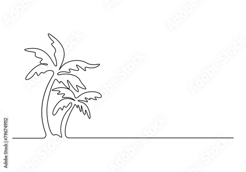 Palm tree continuous one line drawing vector illustration 