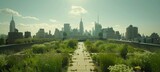 Cityscape oasis  urban rooftop garden with verdant foliage and panoramic city views