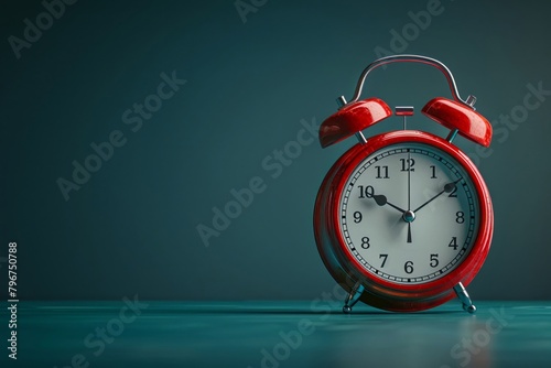 A bright red retro alarm clock sits on a nightstand, its bells ready to ring at the designated wake-up time