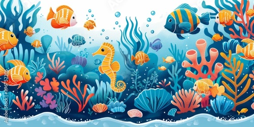 b'Underwater scene with various kinds of fish and sea plants' photo