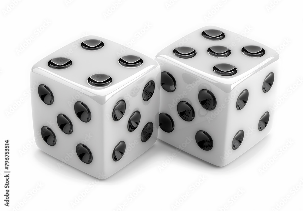 Two white dice with black dots isolated on transparent background cutout, generative AI Two white dice with black dots isolated on transparent background cutout, generative AI
