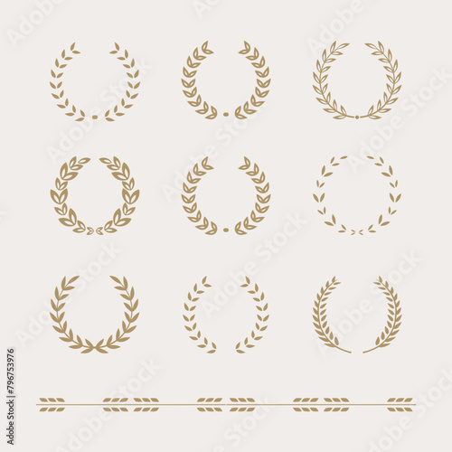 Simple black laurel wreath vector icon set. Award, success, champion sign