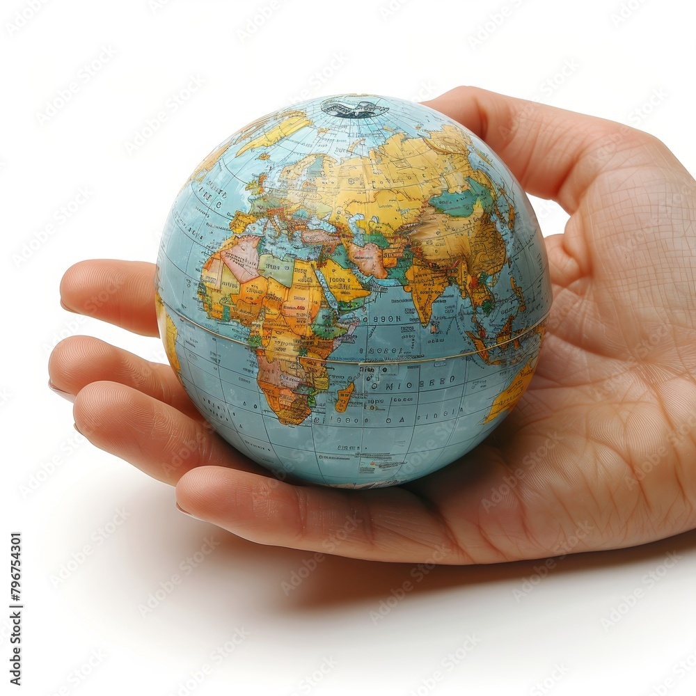 A hand holding a globe