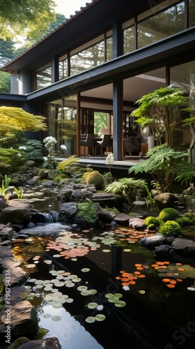 b'Japanese garden with a pond and a house in the background' © duyina1990