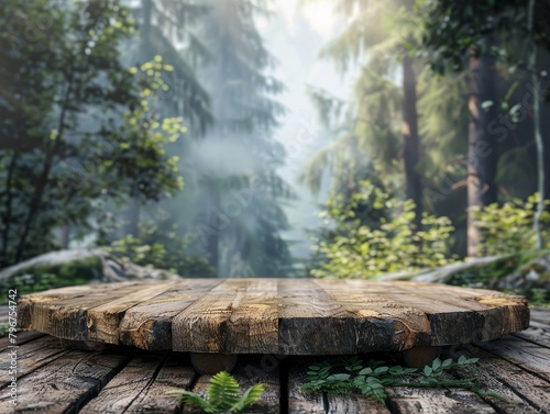 Wallpaper Mural Outdoorthemed podium mockup for a camping gear commercial using rustic logs and a backdrop of forest scenery Torontodigital.ca