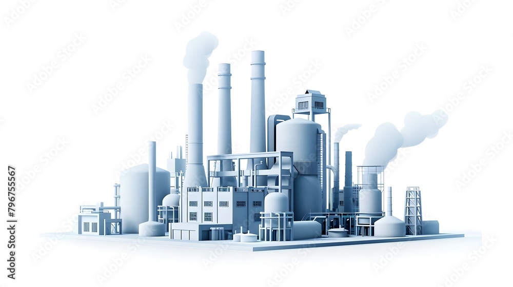 Stylized 3D Industrial Factory Icon Contrasting Sharp Against White Background