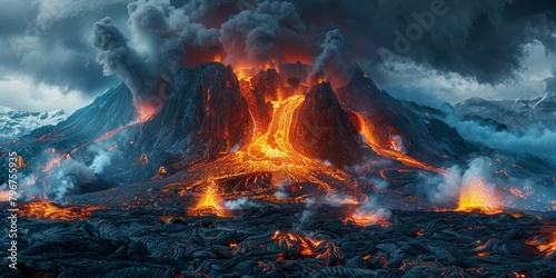 b'Lava Flowing Down a Volcano'