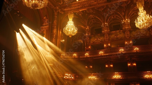 Soft spotlights cast an otherworldly glow on the ornate decor giving a glimpse into the secret world of the Phantom and his infamous opera house. .