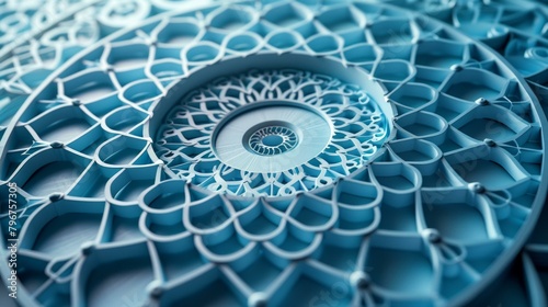 b'Blue and white circular pattern resembling a flower' photo