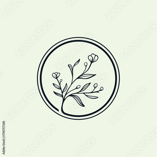 vector logo design in trendy linear style with flowers and leaves,