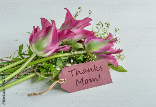 Mother's Day greeting card with pink tulips