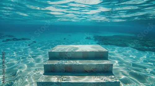 Submerged podium in a clear blue ocean photo