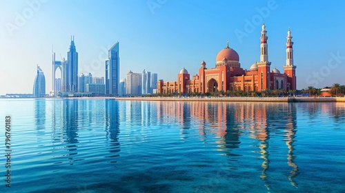 Abu Dhabi's skyline with modern skyscrapers and Emirates Palace, clear day, high-definition, no glare, --ar 16:9 --stylize 250 Job ID: 7a438f42-bb0d-4aba-bed8-6b61f359c9d1