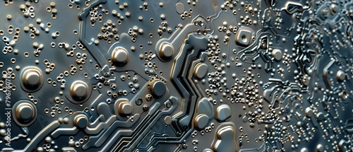 circuit board with copper traces and silver solder balls © 220 AI Studio