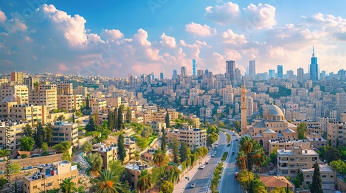 Amman's skyline with Citadel and modern architecture, clear day, high-definition, no glare, --ar 16:9 --stylize 250 Job ID: 0c97611b-e49d-40a1-97a0-7265073301d2