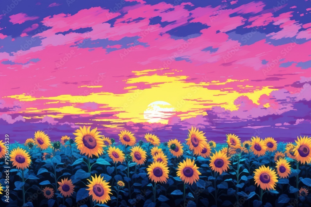 Sunflower field purple backgrounds landscape. Sunflower field purple backgrounds landscape.