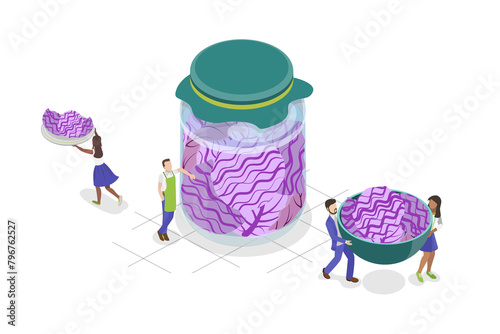 3D Isometric Flat  Illustration of Homemade Red Cabbage Preservation, Fermentation Foods for Healthy Digestion photo