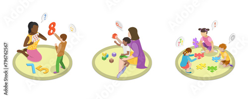 3D Isometric Flat Illustration of Autism Treatment, Delayed Language Skills, Developmental Disorder