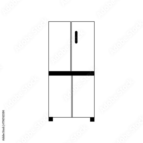 Double door fridge icon. Refrigerator line art vector. Refrigerator icon or clipart. Outline illustration of double door fridge vector icon for web design isolated on white background.