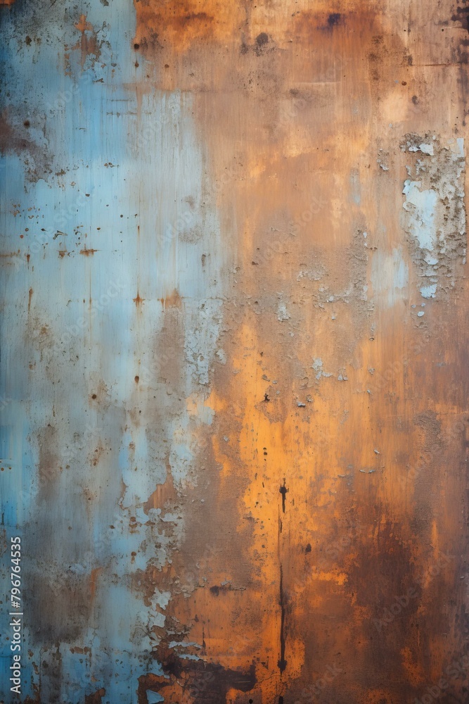 b'rusty metal texture background with blue and orange colors'