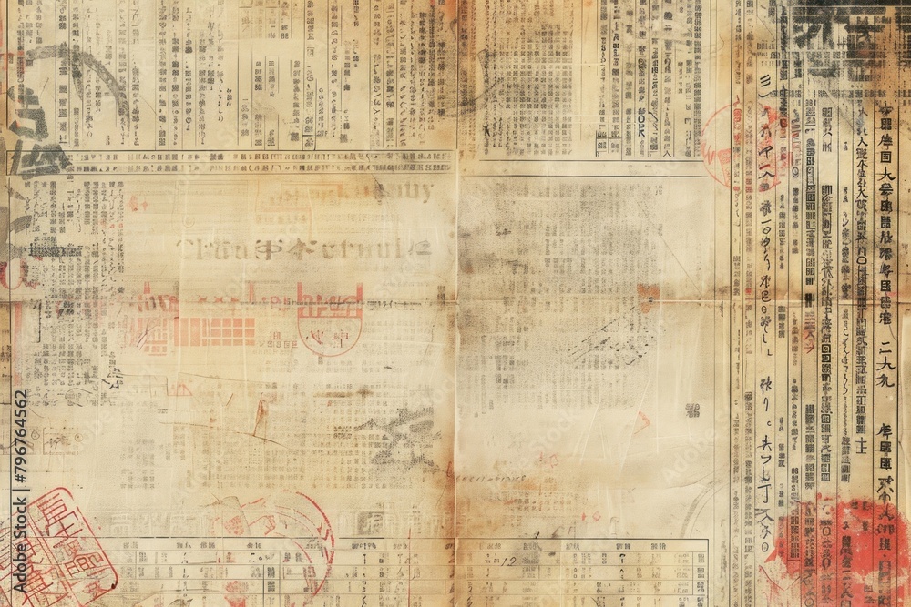 Fototapeta premium Samurai ephemera border paper text backgrounds.