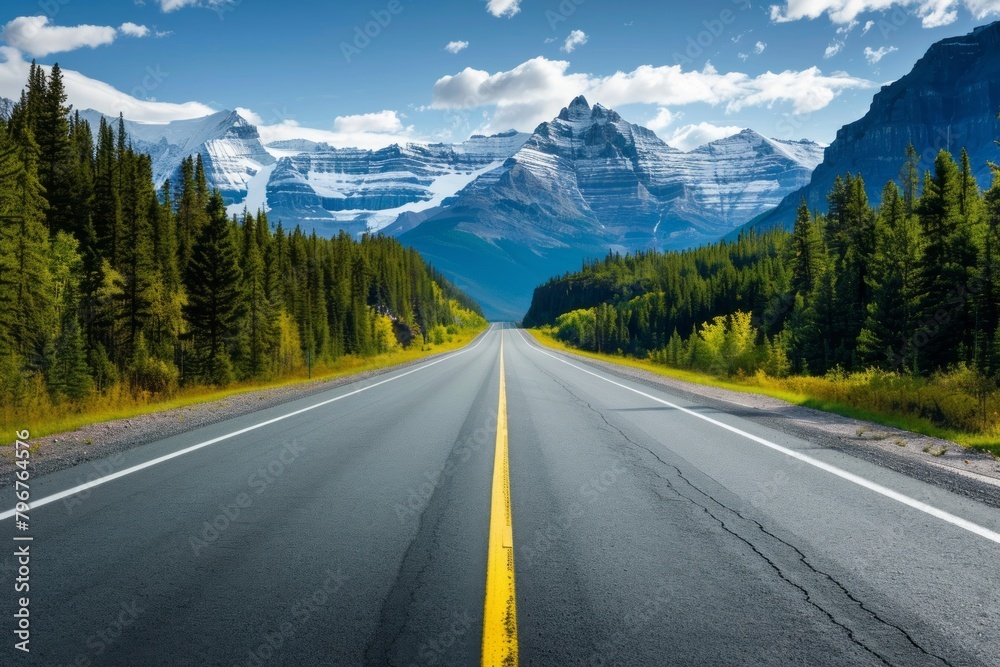 Beautiful empty asphalt road to mountains. AI generative Beautiful empty asphalt road to mountains. AI generative
