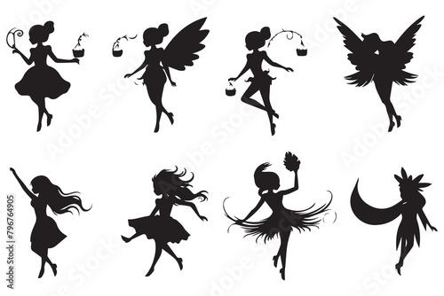 Set of silhouettes Magical fairies in the cartoon style vector