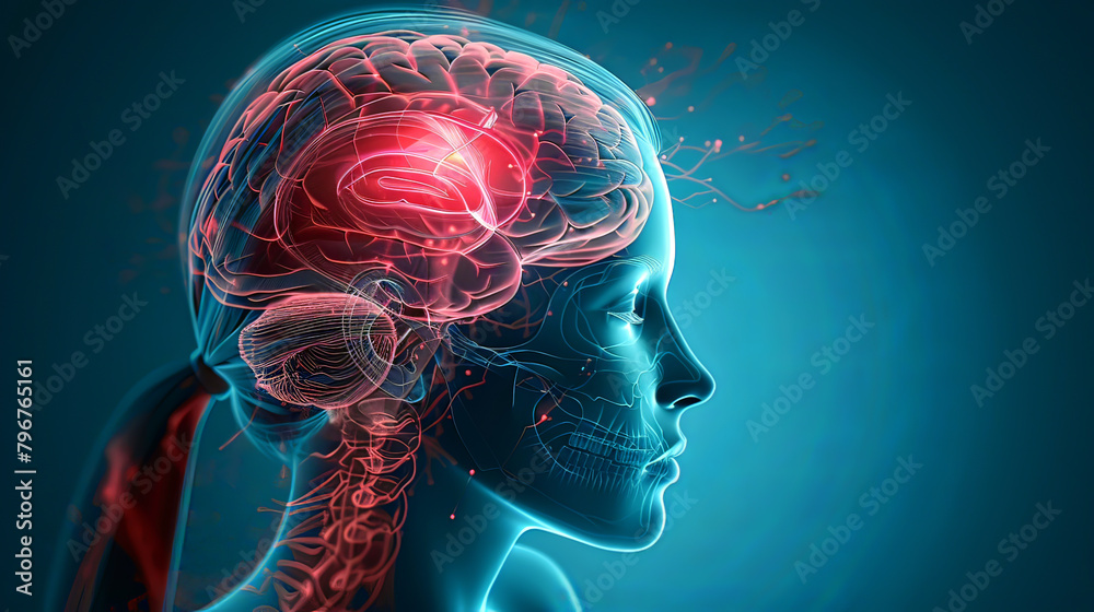 Conceptual visualization of the brain affected by a stroke, highlighting affected neural pathways Conceptual visualization of the brain affected by a stroke, highlighting affected neural pathways