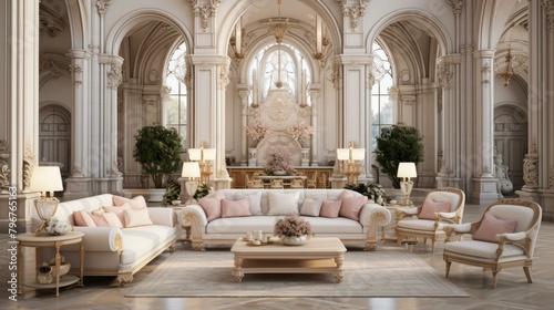 b'Ornate and detailed interior of a French-style mansion'