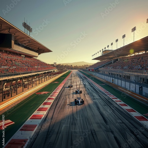 Formula One cars racing on a track